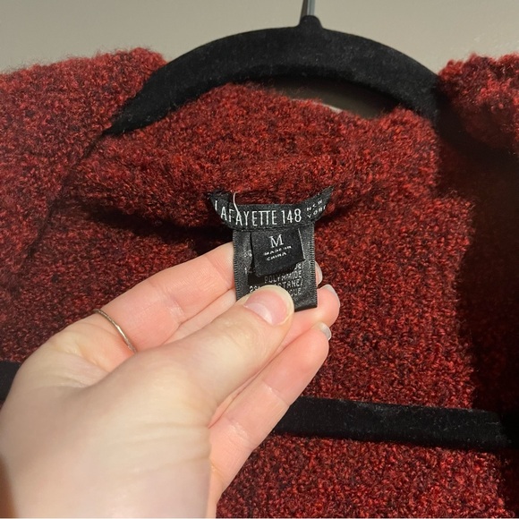 Lafayette 148 Extra Fine Wool Burgundy Long Line Draped Cardigan Sz Med Mobwife - Picture 11 of 12